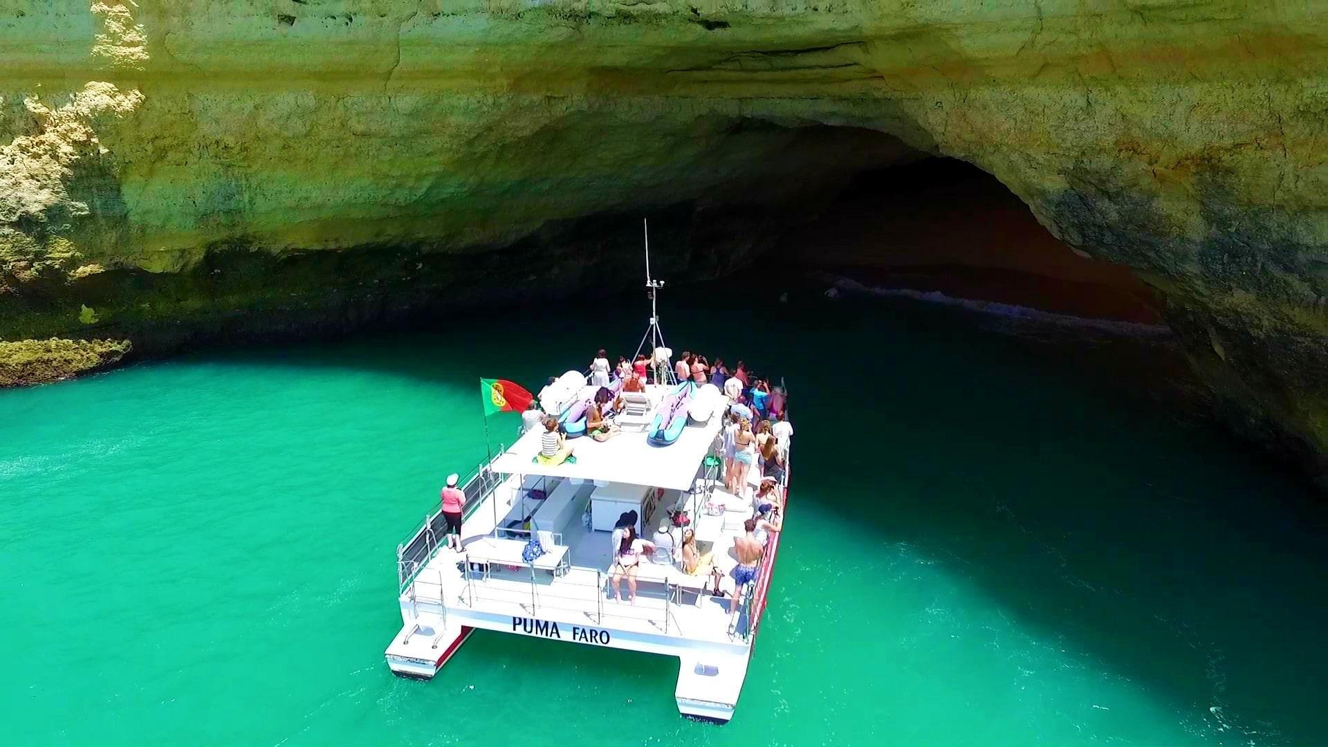 Catamaran on blue Algarve waters