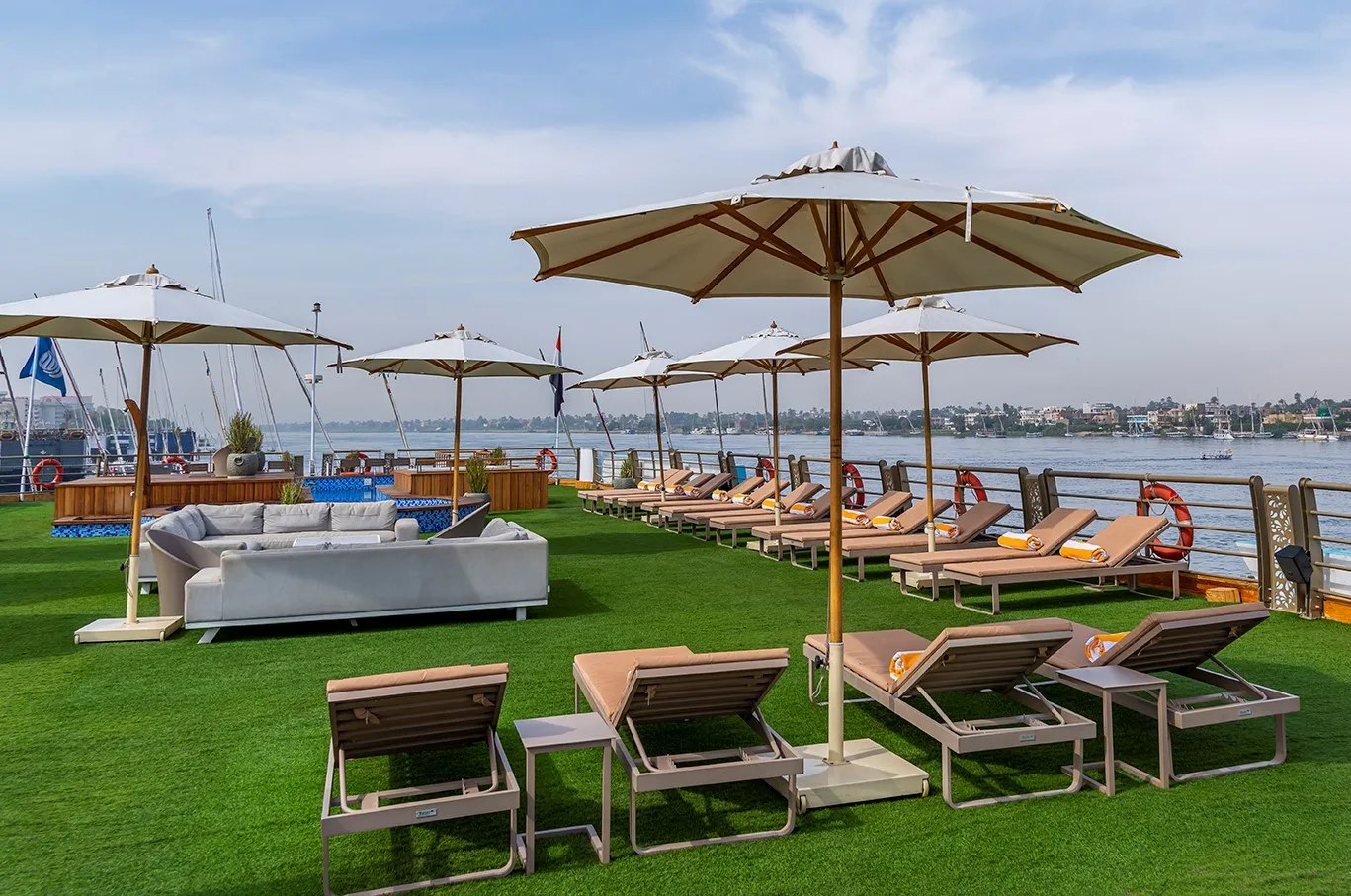 Sun deck loungers overlooking the Nile