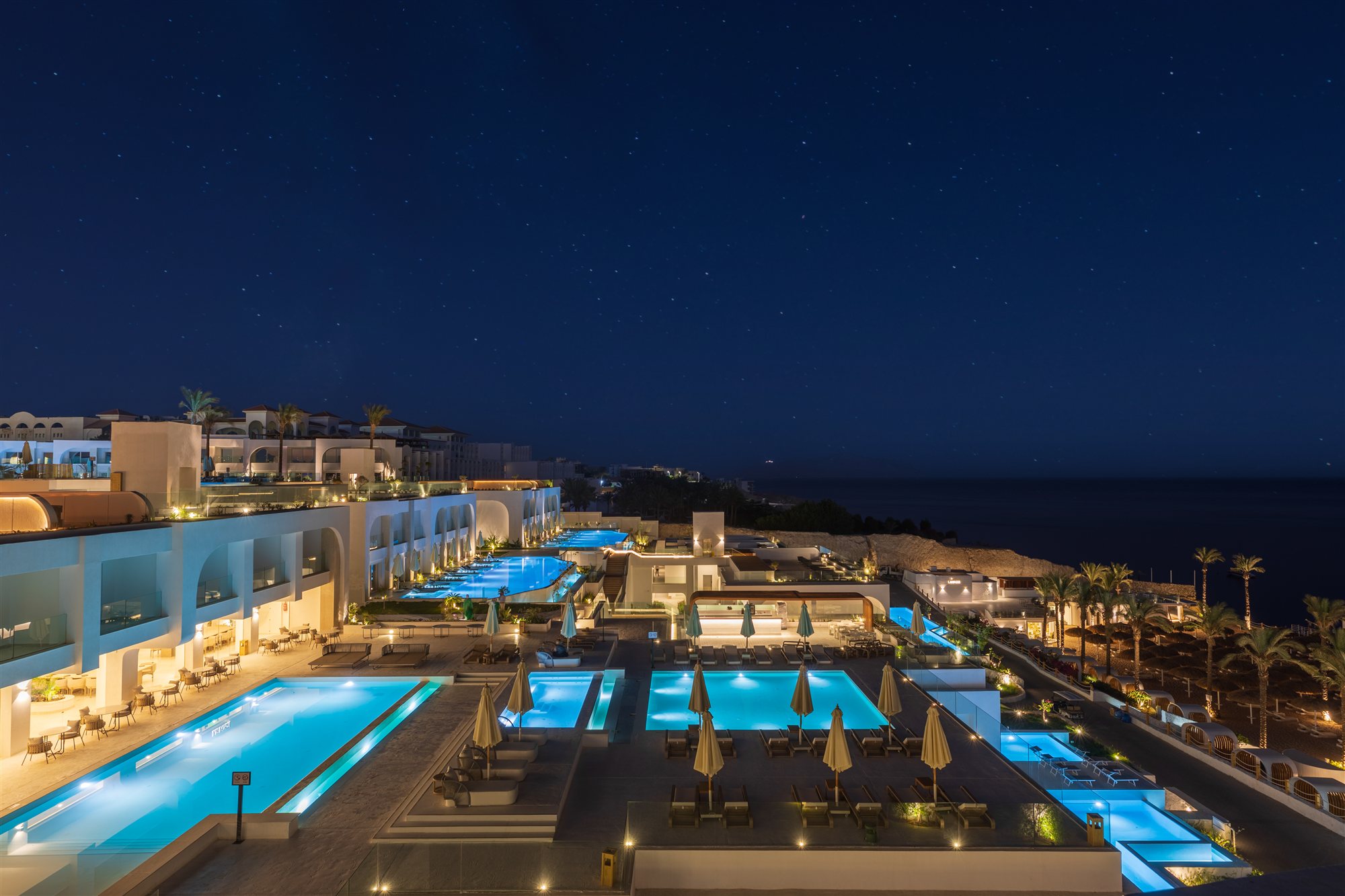 Aerial view of Sunrise White Hills Resort at night